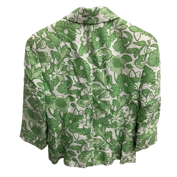 Ann Taylor Loft Petites Green Floral Linen Blend Button Up Jacket Sz 2P - Picture 2 of 10